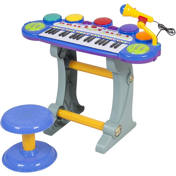 Best Choice Products 37-Key Kids Electronic Piano Keyboard w/ Record and Playback, Microphone, Synthesizer, Stool - Blue