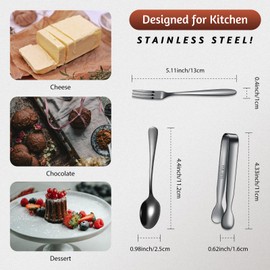 Cunhill 24 Pcs Charcuterie Accessories Mini Cocktail Tongs Small Serving Spoons and Appetizer Forks Stainless Steel Tongs Charcuterie Utensils for Valentine's Day Party(Black, Vivid Sharp Spoon)