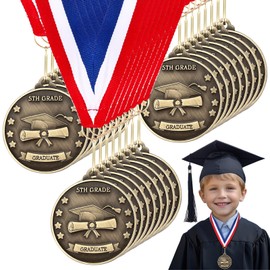 Misdary 24 Pcs 5th Grade Graduation Gifts, Elementary Primary School Graduation Medal with Neck Ribbon for Student Congrats Grade Party Favor Supplies Gifts Bulk Class Graduates Award