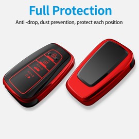Compatible with Toyota Key Fob Cover with Keychain Soft TPU Key Protector Case for 2020-2022 Prius Corolla Highlander 2018-2024 RAV4 Camry C-HR Avalon GT86 Smart Key(only for Keyless go) Red