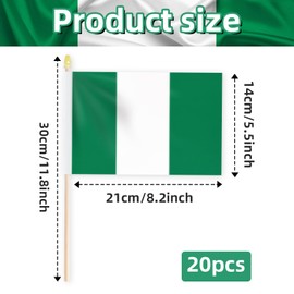 Pack of 20, Handheld Nigeria Flags 5x8 Inch – Small Nigerian Flags on Wooden Sticks with Gold Spear Top, Mini Nigeria Country Flag for Independence Day, Parades, Patriotic Decorations