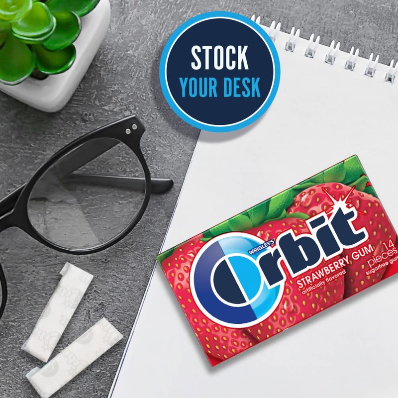 ORBIT Strawberry Sugar Free Chewing Gum, 14 pieces, (12 Pack)