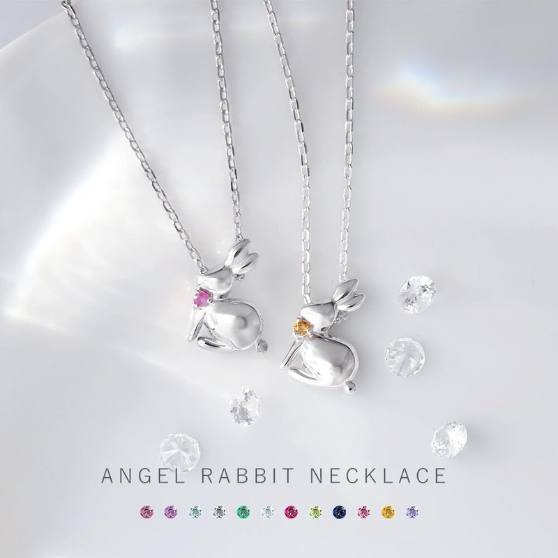 Mirai-Tenshi Women's Brand Necklace, Rabbit, Silver Pendant, Birthstone