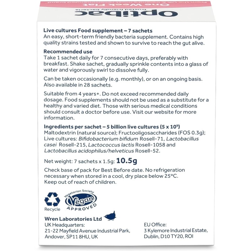 Optibac Probiotics One Week Flat - Vegan Digestive Probiotic Supplement