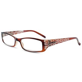 In Style Eyes Super Strength II High Magnification Reading Glasses, Laser Etched Grecian Key Design, Brown, 5.5x