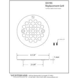 Westbrass D3193-20 4-1/4" OD Brass Shower Strainer Grid Drain Cover, Stainless Steel