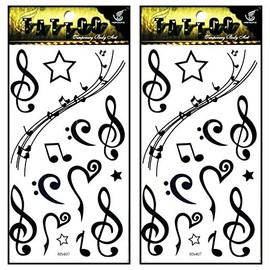 Tattoos 2 Sheets Black Music Notes Stars Temporary Tattoos Stickers Fake Body Arm Chest Shoulder Tattoos for Teens Men Women