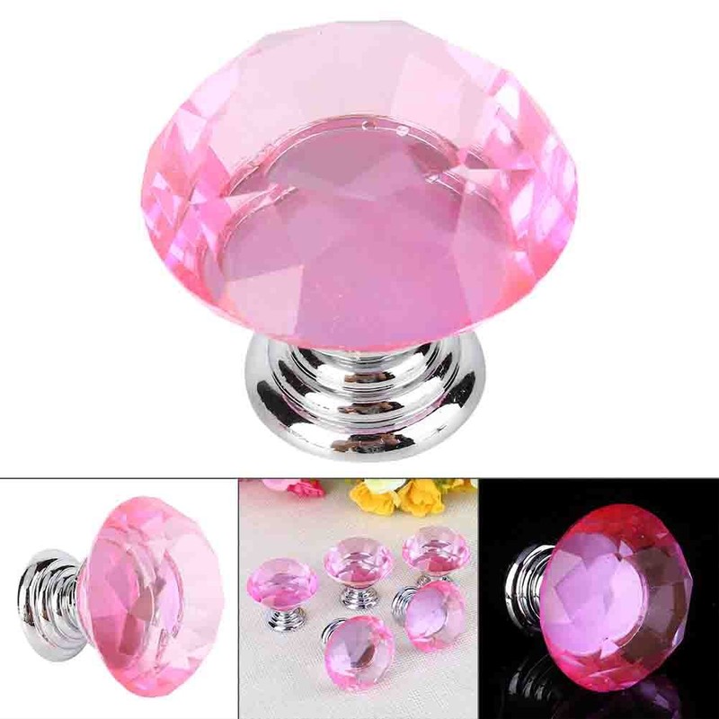 10Pcs Crystal Cabinet Knobs,30mm/1.18inch Pink Diamond Decorative Pulls Handles Diamond