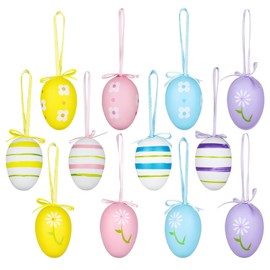 12 Pcs Easter Egg Decorations, Easter Hanging Eggs, Colorful Hanging Egg Ornaments, Colorful Plastic Painted Eggs for Diy Home Party Decorations, Stylish Springtime Window Party Decor