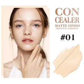 LOKFAR Concealer Full Coverage Kit with Brush, Under Eye Concealer for Dark Circles, Cream Makeup Concealer [Hydrating Waterproof Concealer] for Conceals Acne, Blemish, Pores and Spots (#01)