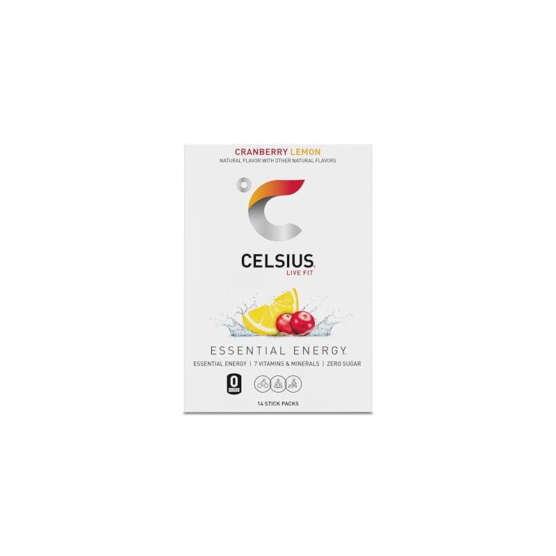 CELSIUS Cranberry Lemon On-the-Go Powder Stick Packs, Zero Sugar (14