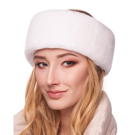 Futrzane Modern Headband - Russian Ear Warmer - Fur Headband Women's Winter - Size M (White Modern)