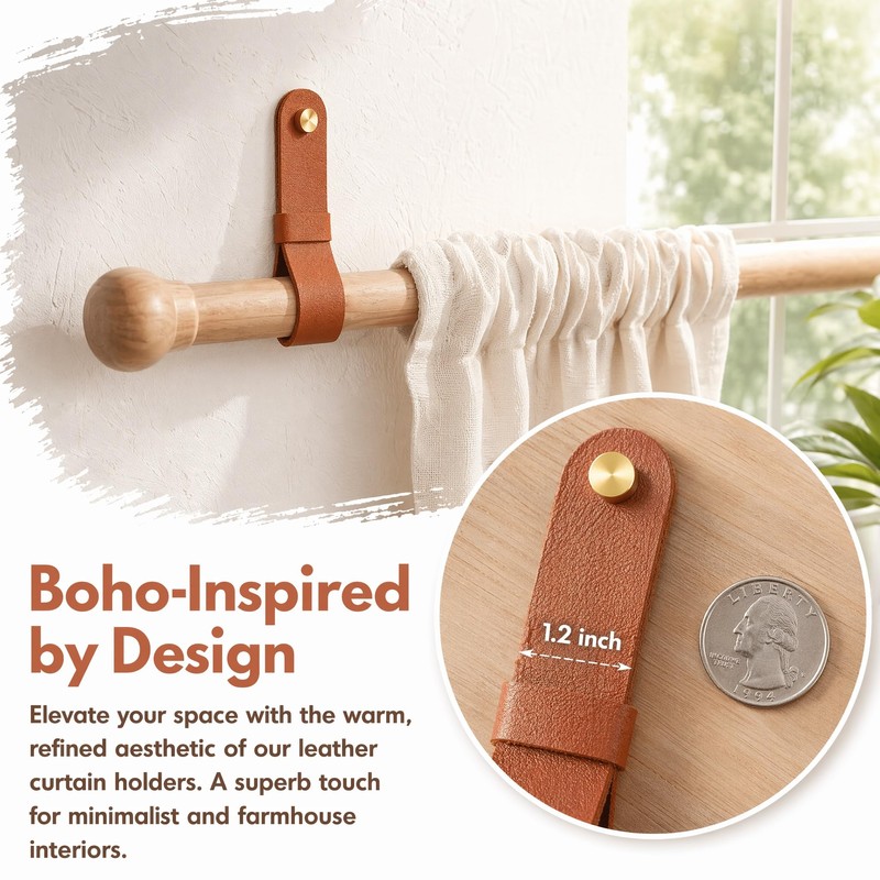 2Pcs Leather Curtain Rod Holder PU Leather Curtain Rod Holders