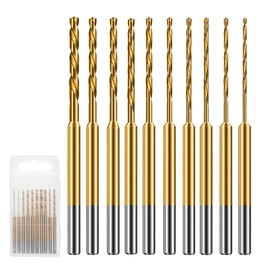 10Pcs Mini Twist Drill Bit Set, 0.6mm-2.2mm Micro Engraving Drill Bits 2.35mm Titanium-plated Fixed Handle Tiny Drill Bit for Wood Jewelry Resin Amber Beeswax Walnut Olive Leather Circuit Board DIY