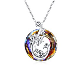 Sterling Silver Phoenix Necklace for Women Sister Daughter with Round Circle Crystal Animal Pendant Necklaces Fine Jewelry Birthday Christmas Graduation Gifts