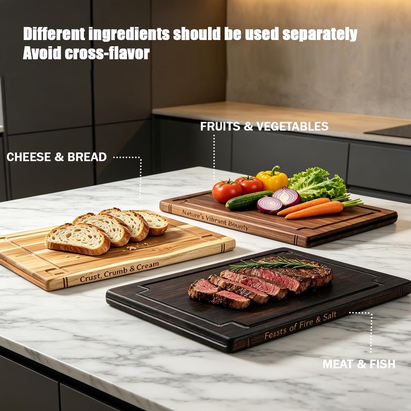 Teak Wood Book Cutting Board Set of 3 with Display
