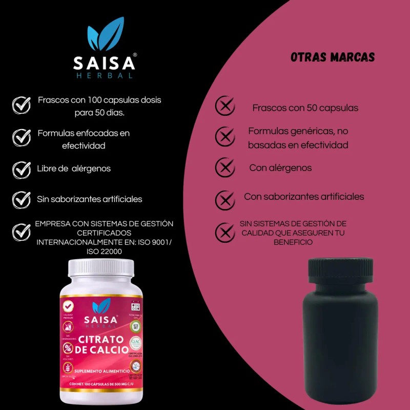 Citrato Calcio Saisa Herbal Suplemento Huesos Dientes Fuertes