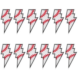 lasuroa 12pcs Lightning Baseball Iron on Patches, Baseball Patches Sports Embroidery Appliques for Hats Jackets Bags DIY Sports Decor