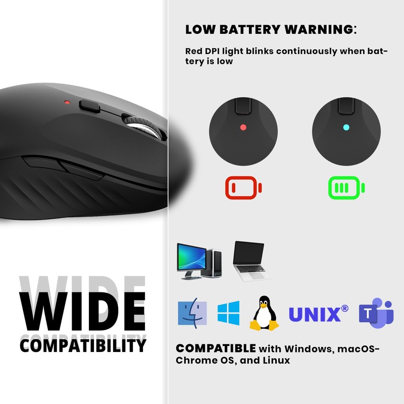 MKETech Electronics Wireless Computer Mouse - Full-Size 2.4G USB Receiver