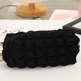 ONEDIGI Makeup Bag Checkered Cosmetic Bag Plush Makeup Pouch 1Pcs Large Capacity Makeup Bags Puffer Pencil Pouch Checkered Pencil Case for Teenage Girls (black)