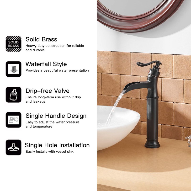 BWE Bronze Vessel Sink Faucet Waterfall Single Handle Bathroom Faucet