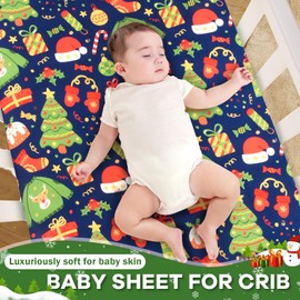 Cloele Christmas Crib Sheet Santa Hat Fitted Sheet for Boys Girls - 1 Pack Baby Nursery Sheet Cozy Bed Sheet for Standard Crib and Toddler Mattresses - Navy Crib Mattress Infant Toddler Sheet