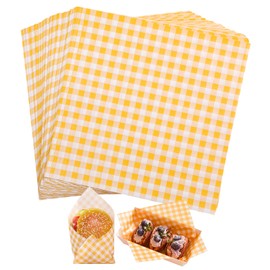 KIKISML 100 PCS Checkered Waxed Deli Paper Sheets 7 * 7 Inch, Food-grade Greaseproof Paper Food Basket Liners for Sandwiches, Burgers, Fries Wrapping for Party, Festival and Outdoors - Orange