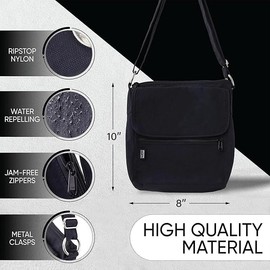 Peak Gear Crossbody Travel Purse with RFID Blocking Pocket and Lifetime Recovery Service. Versatile and Stylish Nylon Shoulder Bag | Black