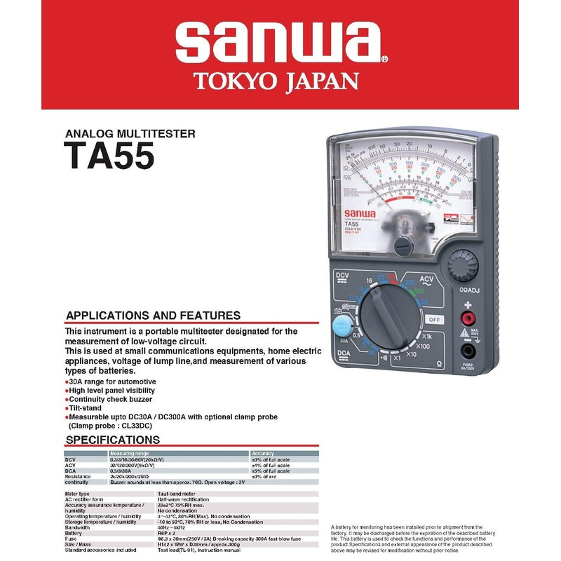 GuliTech Japan Sanwa TA55 Analog Multitesters Multifunction Multi-Range Pointer Multimeter