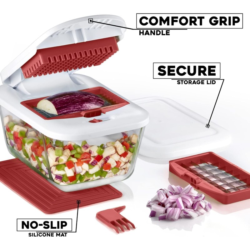 Valore Vegetable Chopper with 11-Cup Glass Food Container – Heavy