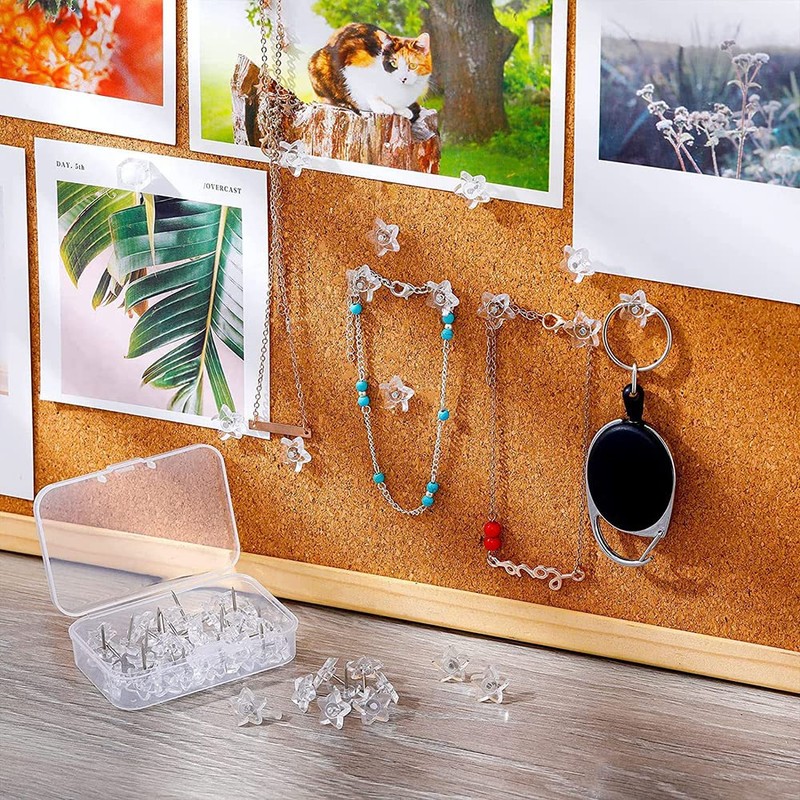 JIHUOO 100 Pcs Star Shaped Push Pins Clear Plastic Thumb