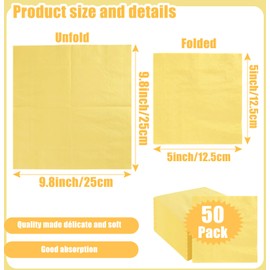 50 Pieces 3-ply Yellow Napkins Disposable Folded 5 x 5 Inches Cocktail Napkins Paper Napkins for Dinner Wedding Birthday Party Dessert Napkins