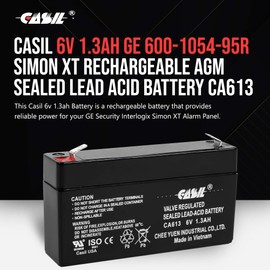Casil 6V 1.3Ah Replacement Battery Compatible with ELS EDS612 GE 600-1054-95R Simon XT Mule 6GC004A National Power GS004T2 Portalac GS PE126R Trio Lighting 6100 6100A Sentry Lite PM612 Emergency Light