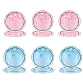 40P Pink and Blue Paper Plates for Her,Girls,Women,Kids Tableware Plates,Sparkling Baby Blue Party Plates Pink Disposable Paper Plates for Birthday Wedding Baby Shower Tableware Dinner Party Plate