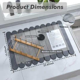 Stone Drying Mat for Kitchen Counter, Quick Drying Stone Dish Drying Mat, Diatomaceous Earth Drying Mat for Kitchen Counter, Dish Drying Mat Foldable , Quick Drying Stone Mat (Grey, 24"×16")