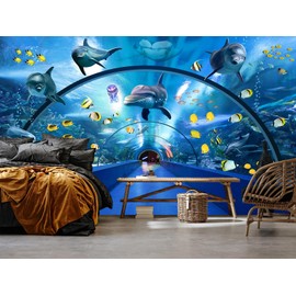 Dslbz Aquarium Underwater World Wall Mural Wallpaper for Bedroom 173" x 120"(W x H)