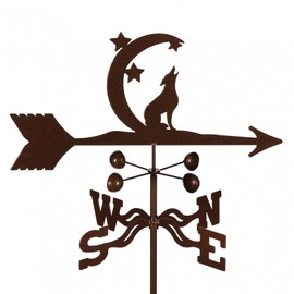 EZ Vane Coyote Moon & Stars Weathervane — Garden Mount, Wind Cups, Antique Copper Finish, Steel with Durable Triple Powder Coating, Handcrafted in USA