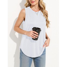 AURUZA Tank Tops for Women, Crewneck Loose Fit Basic Going Out Clothes Womens Fashion Casual Summer Sleeveless Shirts, L, White