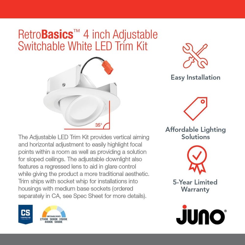 Juno RB4A SWW5 MW M6 RetroBasics Adjustable LED Downlight Trim