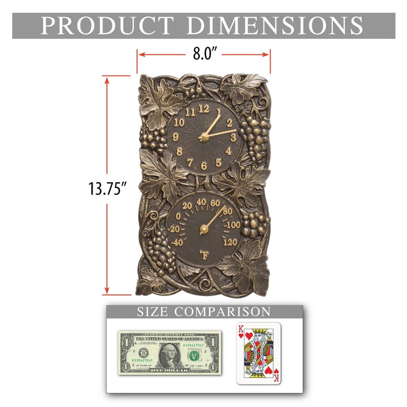 Grapevine Indoor Outdoor Wall Clock & Thermometer Made from Solid