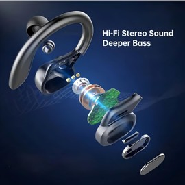 NTEK Wireless Earbuds – True Wireless Sports Earphones with Ear Hooks, TWS Bluetooth Headphones with Deep Bass, Noise Cancelling Mic, Clear Sound for Running, Gym & Workout