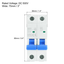 MECCANIXITY 1Pcs Miniature Circuit Breaker 2P 40A DC 500V M80DC DIN Rail Mount Disconnect Switch Circuit Breaker Protection Thermal Magnetic Trip for Short Circuit Protection, Blue