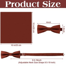 Toulite 2 Pcs Solid Cinnamon Color Boy's Bow Tie Satin Bow Tie with Suit Handkerchief Pre Tied Style Pocket Square for Wedding Party Dress up