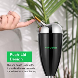 VIVOSUN Adjustable Outdoor Ashtray, Covered Ashtray for Outside Patio, Windproof Standing Ash tray with Lid, Smokeless Ashtray for Home, Adjustable Height from 21.5" to 35" for Indoor (Red)