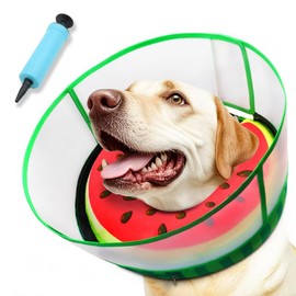 Upgraded Inflatable Dog Cone Collar with Transparent Anti-Licking Shield, Adjustable Elizabethan Collar for Medium Large Dogs, 2-in-1 Design with Detachable Shield and Soft Padding (XL, Watermelon)