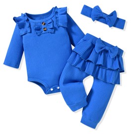 Aalizzwell Preemie Baby Girls Clothes Ribbed Long Sleeve Fall Winter Outfit Premature Royal Blue
