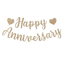 YYBD Happy Anniversary Banner Glitter Gold HAPPY ANNIVERSARY Banner Paper Shiny Banner Anniversary Day Hanging Sign for Women Men 30th 40th 50th 60th 70th 80th Anniversary Celebration Party Decoration (A)