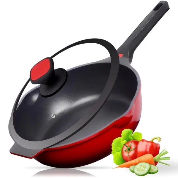 GREAGLE Nonstick Deep Frying Pan Skillet with Lid, 12 inch/