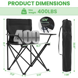 2 Pack Portable Camping Chairs Folding Lawn Chair Outdoor Lightweight Beach Chair with Cup Holder & Carry Bag for Outside Sports, Fishing, Hiking, Travel, Picnic, Backyard (Black)