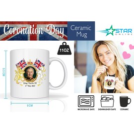 Star Online King Charles III Reign Celebration Tea Coffee Mugs Union Jack Flag Coronation Ceremony Decoration Memorabilia Merchandise White 11oz Ceramic New King Royal Monarch